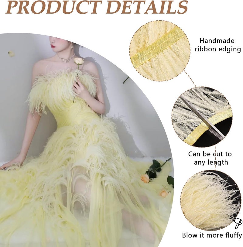 whitefeather 2 Yards 4-6inch Dyed Ostrich Feathers Trim Fringe for DIY Dress Sewing Crafts Ostrich Feathers Costumes Decoration (Light Yellow) - Image 3